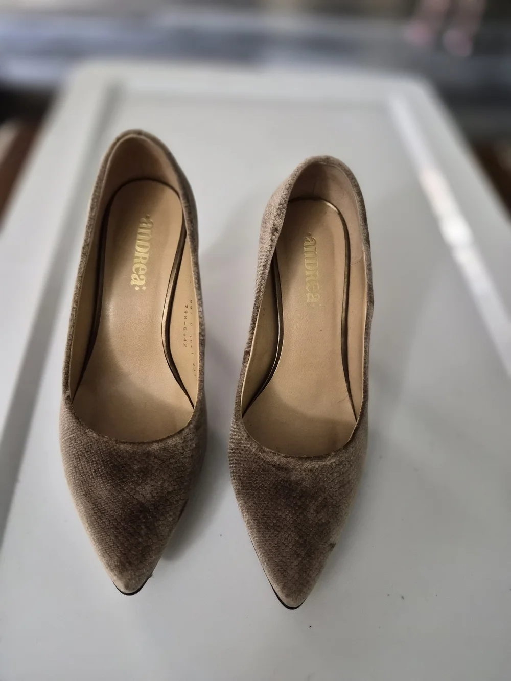 Taupe Velvet Pointed-Toe Pumps